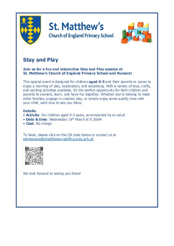 Leaflet for stay and play session March 2026